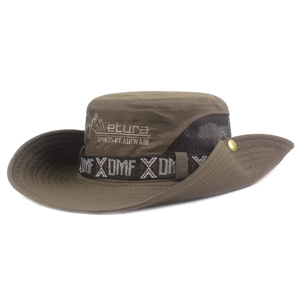 Summer Men Bucket Hat Outdoor UV Protection Wide Brim Panama Safari Hunting Hiking Hat