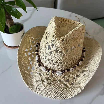 Summer Bohemian Shell Straw Hat Beach Women Men Cowboy Hats