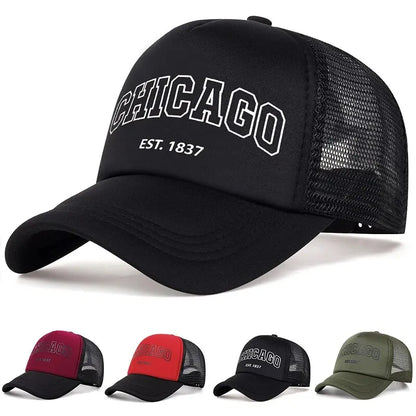 Summer Men Mesh Baseball Cap Outdoor Sport Chicago Letter Snapback Hat For Women