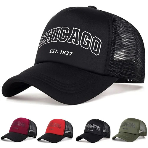 Summer Men Mesh Baseball Cap Outdoor Sport Chicago Letter Snapback Hat For Women