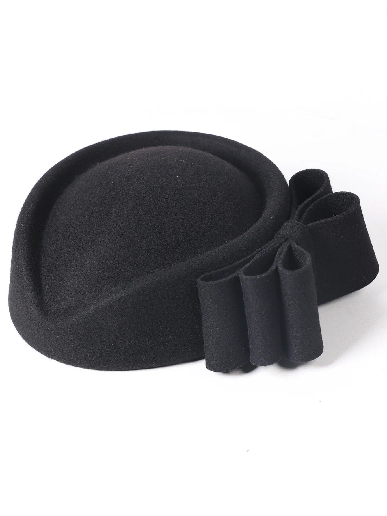 Winter Pink Wool Fascinator French Beret Bowler Hats With Bowknot Elegant Wedding
