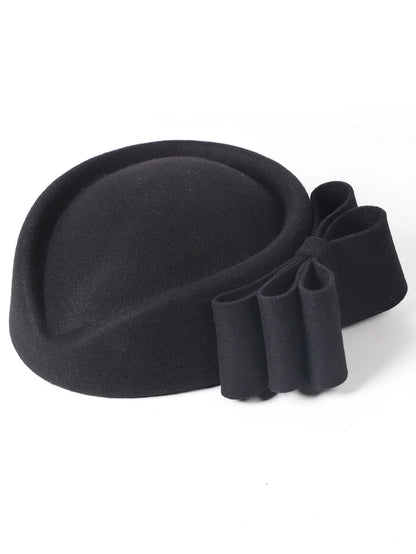 Winter Pink Wool Fascinator French Beret Bowler Hats With Bowknot Elegant Wedding