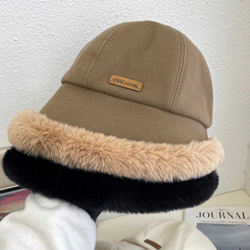 Fashion Fluffy Fur Bucket Hat For Women Winter Thick Warm Panama Fisherman Hat