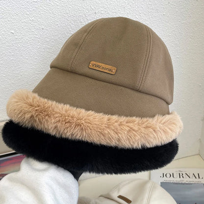 Fashion Fluffy Fur Bucket Hat For Women Winter Thick Warm Panama Fisherman Hat