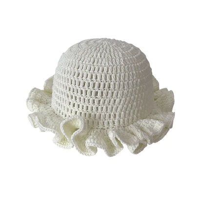 New Colorful Crochet Ruffle Brim Knit Bucket Hats