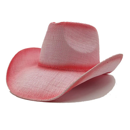 Western Thick Cowboy Hat Retro Pink Gradient Straw Hat
