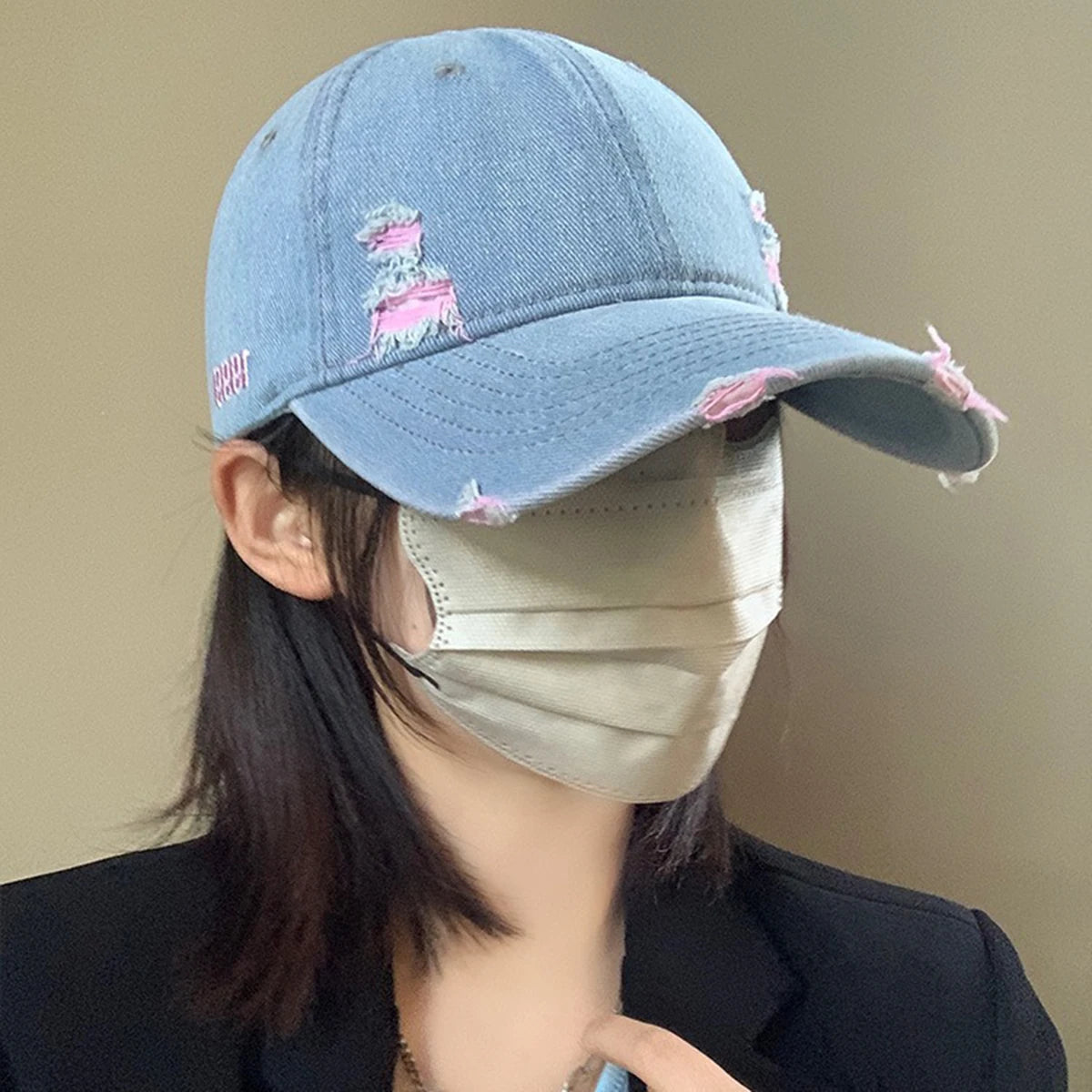 Women's Rainbow Denim Distressed Baseball Cap