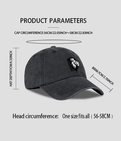 Lion Head RAWR Slogan Printed Washed Baseball Cap Soft Comfortable Lightweight Breathable Adjustable Bold Retro Powerful
