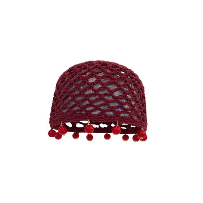 Fashion Round Beads Knitted Hat Crochet Pearl Fringed Woven For Women