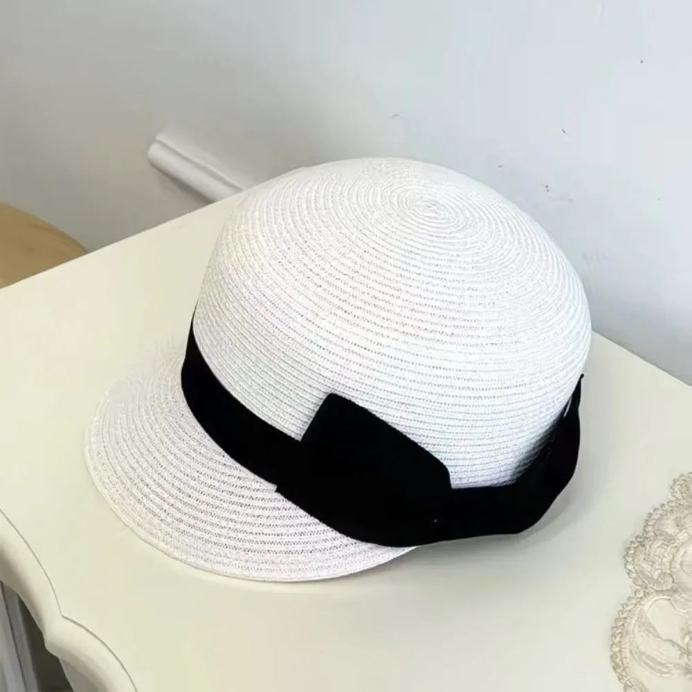 Elegant Wide Brim Bow Straw Hat Woven Bowknot Sunscreen Hat