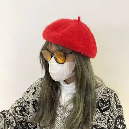 Beret Women Rabbit Fur Spotted Leopard Beret Sherlock Hat