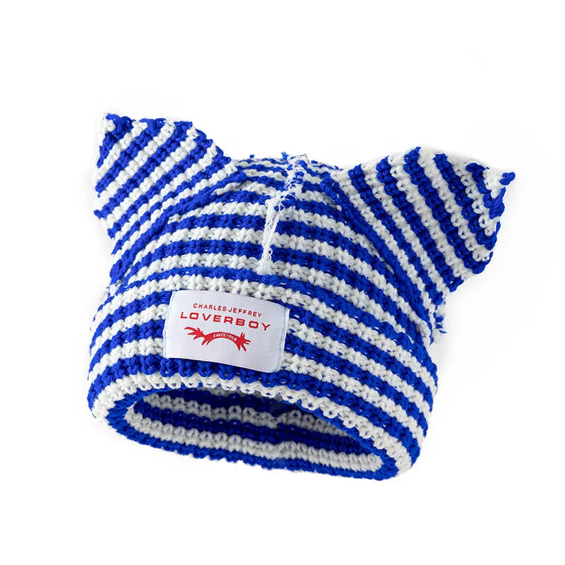 Winter Skullies Hat Unisex Cat Ear Hat Warm Crochet Knitted Hat