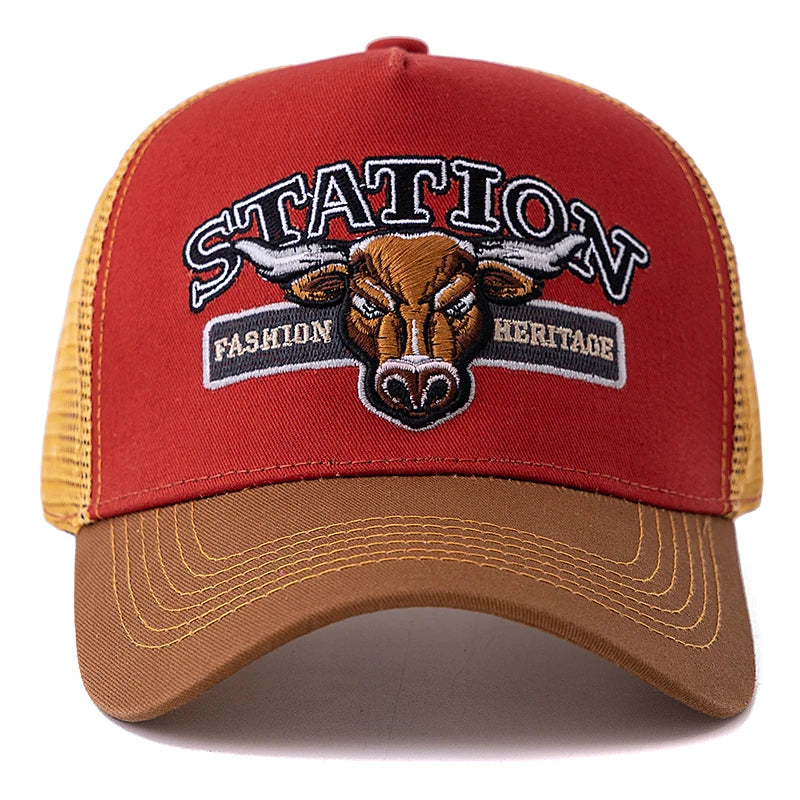 Unisex Summer Breathable Mesh Trucker Hat Bulls Head Pattern Baseball Cap For Men And Women