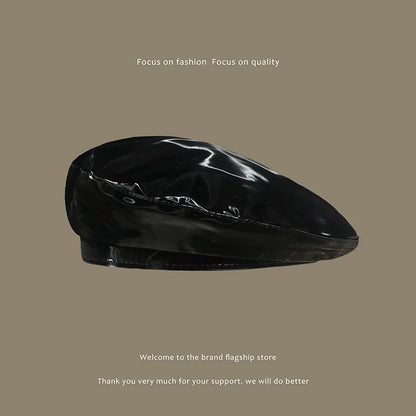 Lady Mirror Pu Leather Painter Caps Casual Hat