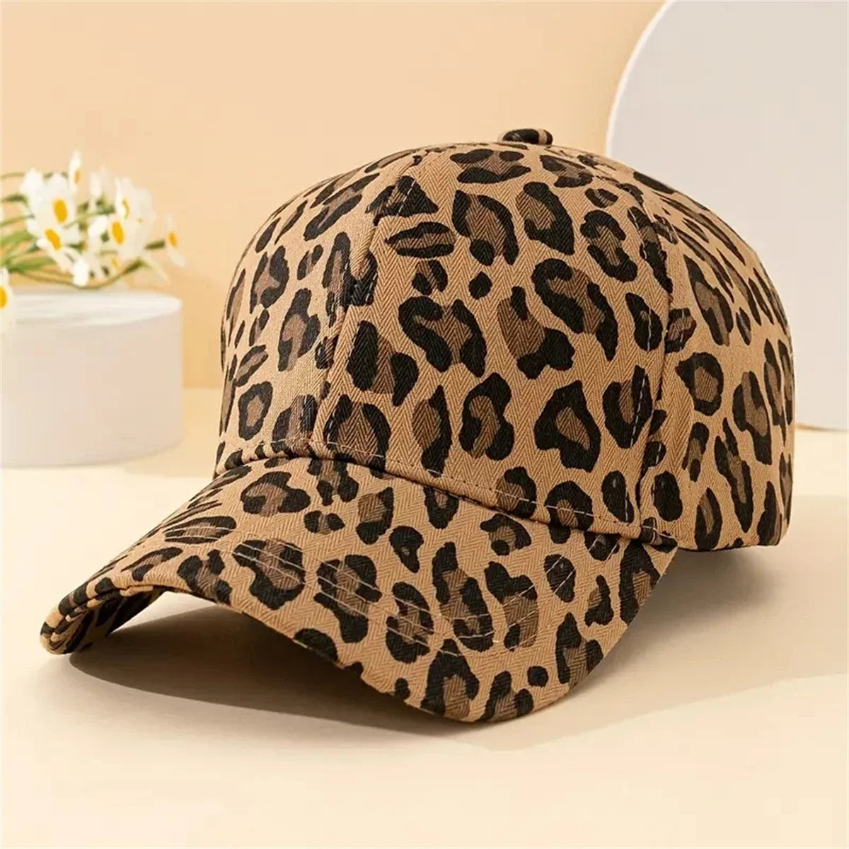 Trendy Unisex Leopard Print Baseball Cap, Stylish Round Top Hat