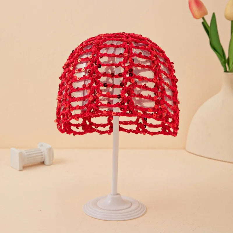 New Adult Hair Cap With Hollow Design Solid Color Knitted Mesh Cap