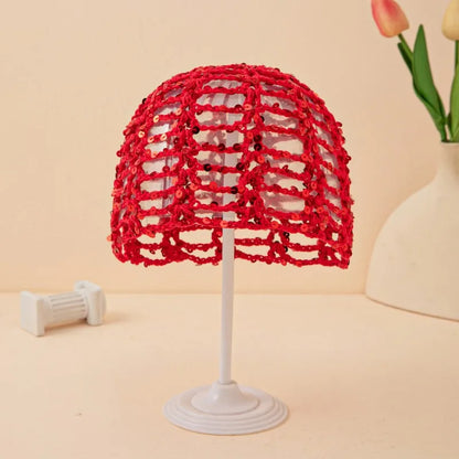 New Adult Hair Cap With Hollow Design Solid Color Knitted Mesh Cap