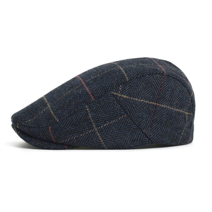 Newsboy Cap Men Winter Thick Warm Vintage Herringbone Casual Stripe Berets Flat Hat