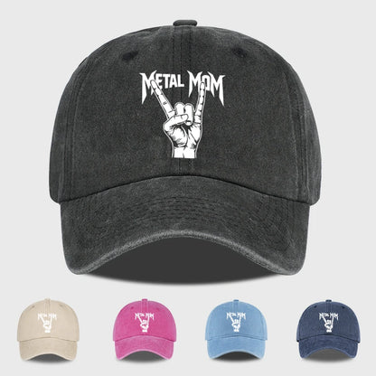 Vintage Metal “Rock Mom” Gesture Print Washed Baseball Cap