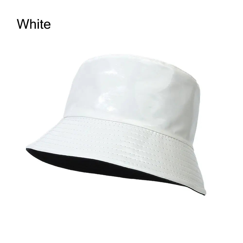 Faux Leather Bucket Hat Women Reversible PU Leather Sun Hat