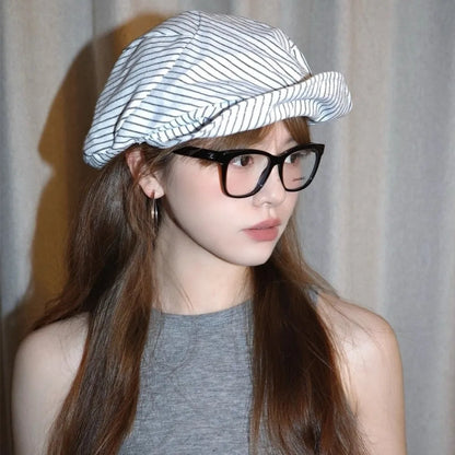 Lightweight Breathable Striped Berets Short Brim Adjustable