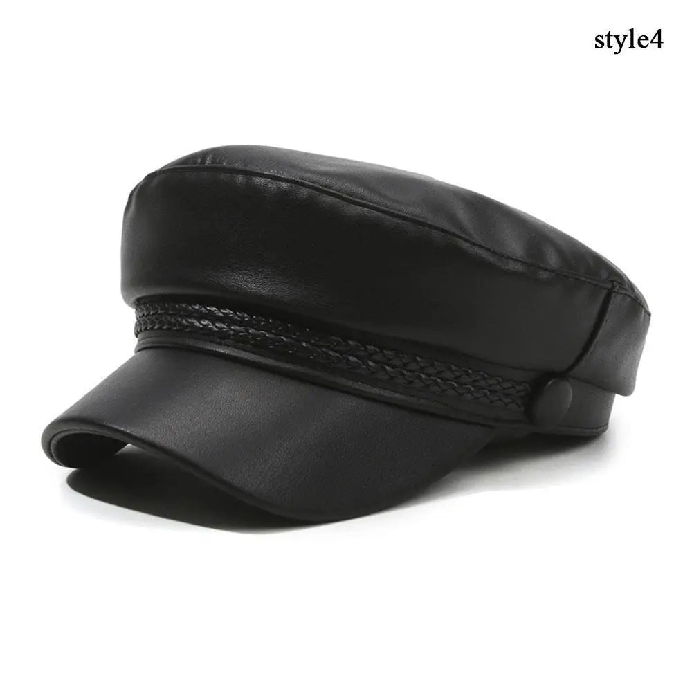 British Style Berets Visor Pu Leather Flat Top Hat