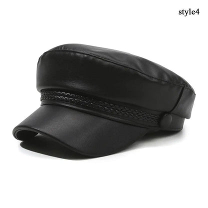 British Style Berets Visor Pu Leather Flat Top Hat