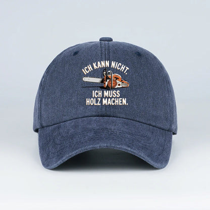 Vintage German Chainsaw Quote Print Washed Baseball Cap