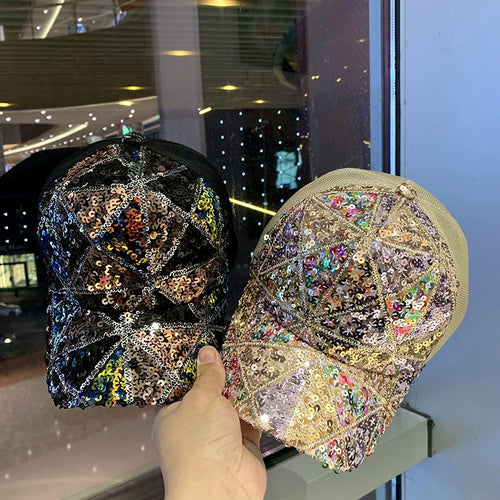New Four Seasons Mesh Sequined Hat Female Breathable Sun Visor