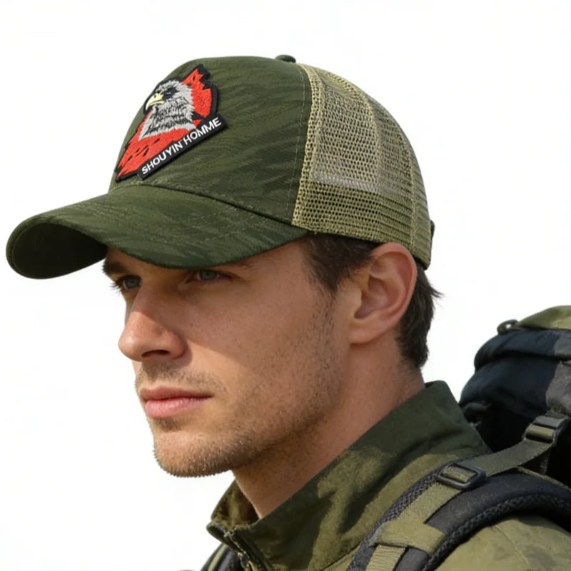 Breathable  Baseball Cap With Eagle Embroidery, Personalized Design, Unisex, Suitable For Daily Casual Outdoor Use, Sunshade Mesh Cap