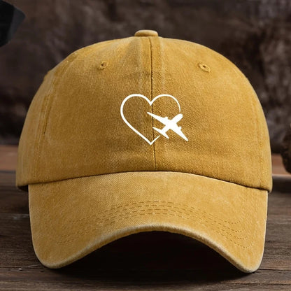 Fashionable Unisex Baseball Cap with Fun Heart-Shaped Airplane Print Perfect for Outdoor Travel
