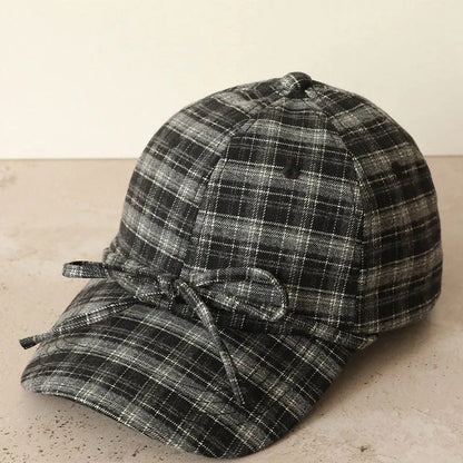 Retro Plaid Fabric Bow Decorated Baseball Cap