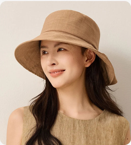 Cotton-Linen Sun Hat For Women Solid Color Fisherman's Hat Solid Color Sun Hat