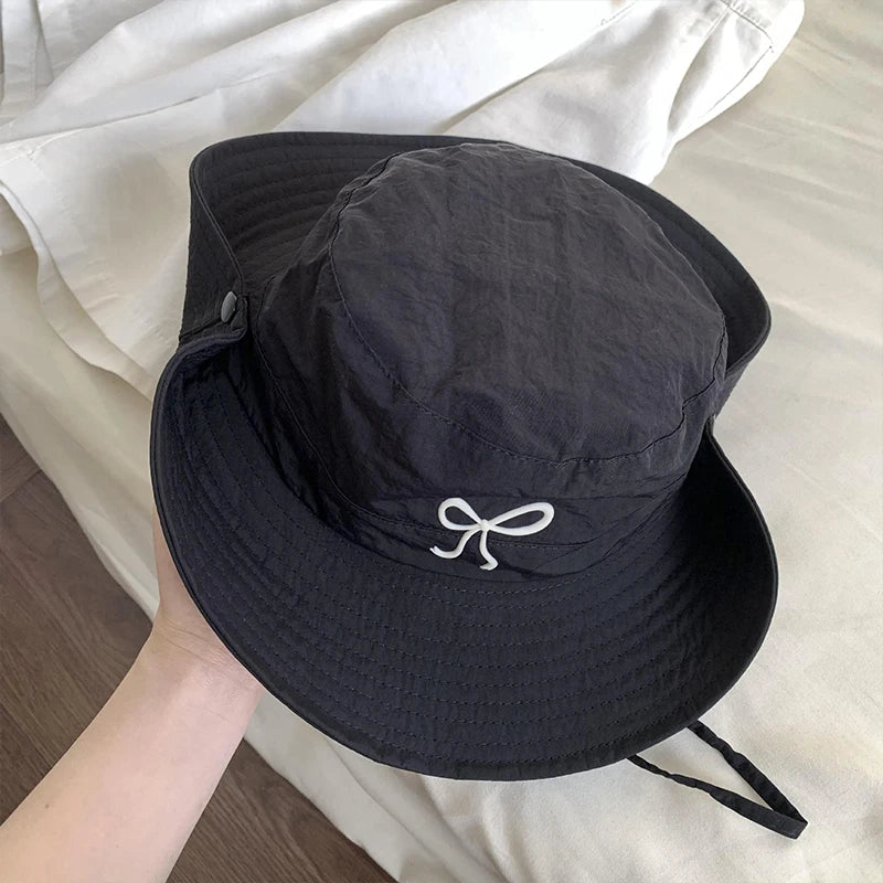 Bow Embroidery Women Quick Dry Bucket Hat Summer