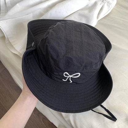 Bow Embroidery Women Quick Dry Bucket Hat Summer