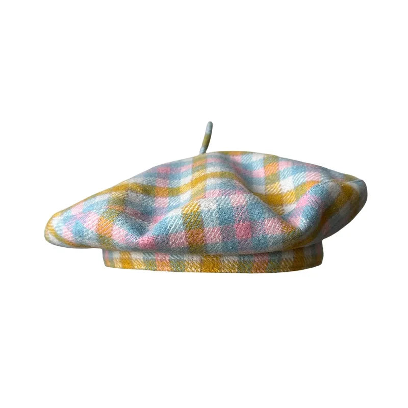Autumn Winter British Color Plaid Flying Saucer Hat