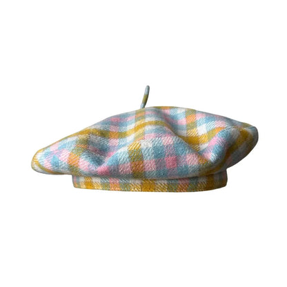 Autumn Winter British Color Plaid Flying Saucer Hat