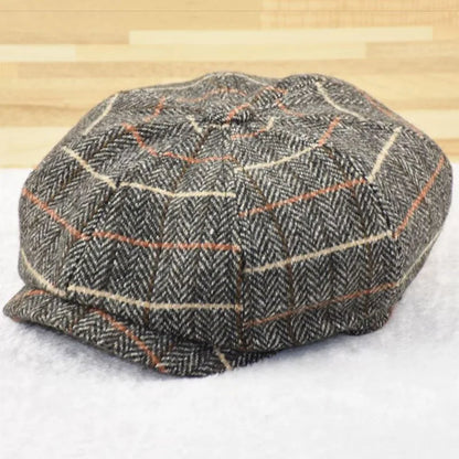 2025 New Plaid Wool Berets Autumn Winter Flat Cap Man
