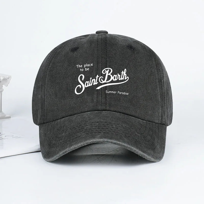 Saint Barth "The Place To Be" Print Washed Baseball Cap