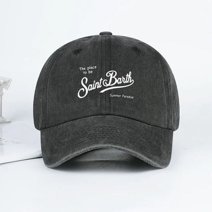 Saint Barth "The Place To Be" Print Washed Baseball Cap