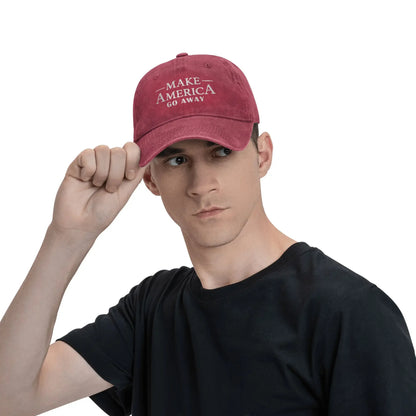 Make America Go Away Unisex Baseball Cap Funny Sarcasm Saying Distressed Denim Hats