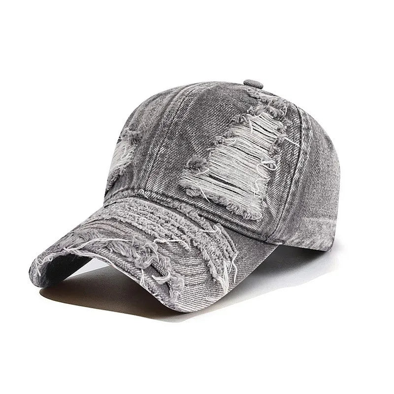 Distressed Denim Baseball Cap Ripped Vintage Dad Hat Unisex Adjustable