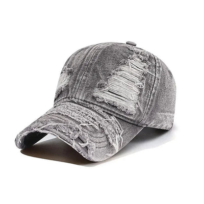 Distressed Denim Baseball Cap Ripped Vintage Dad Hat Unisex Adjustable