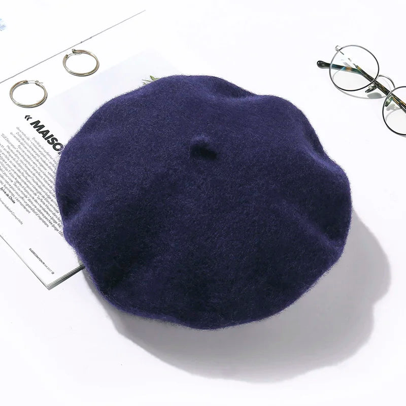 Wool Beret Hat Women Winter Thick French Hat Girls Solid Color Autumn