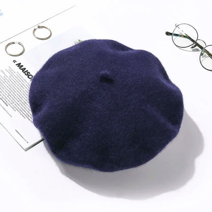 Wool Beret Hat Women Winter Thick French Hat Girls Solid Color Autumn