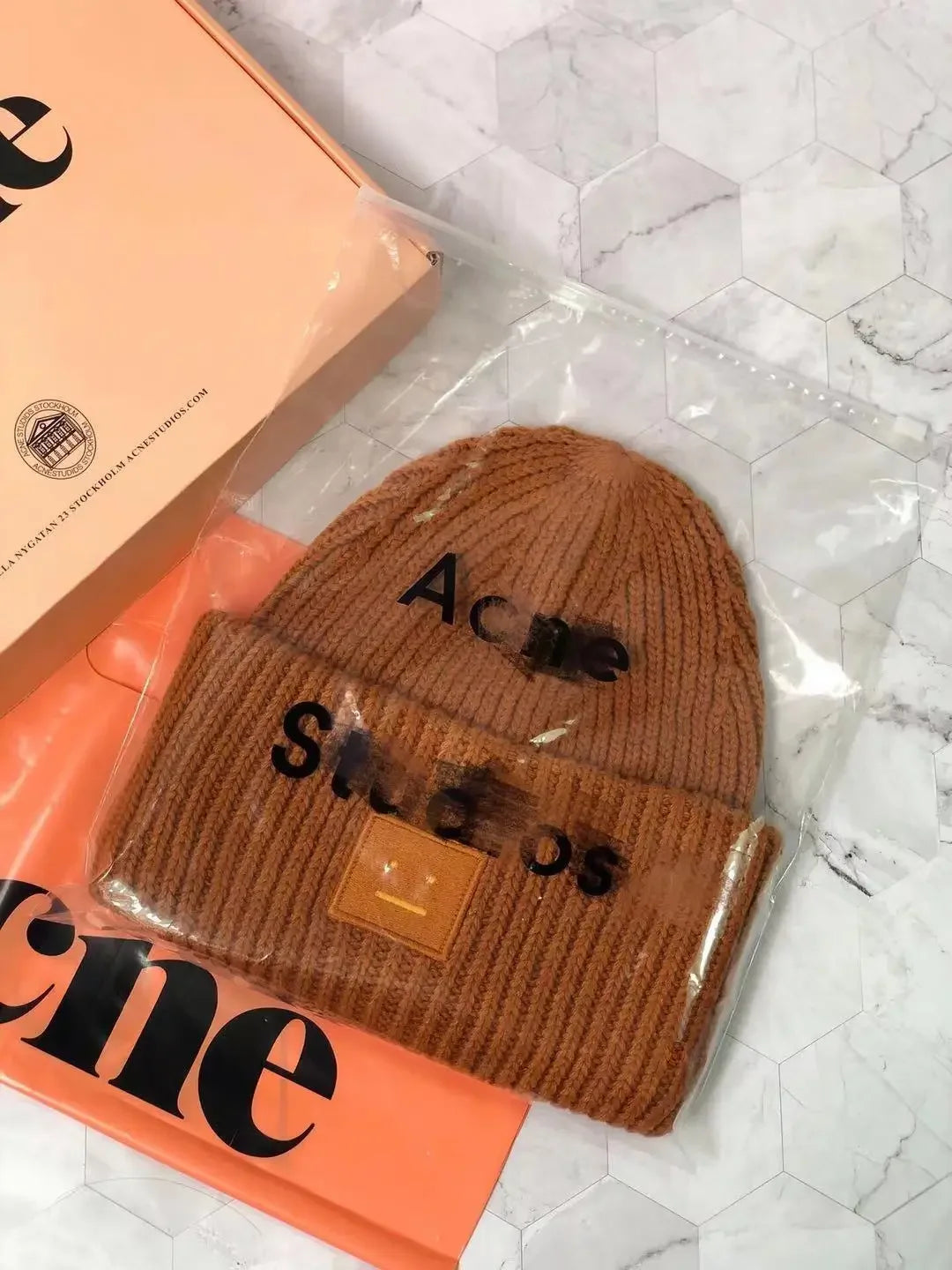 Warm And Cozy Knitted Beanie With Square Labels - Scandinavian Style Wool