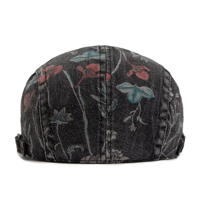 New Vintage Print Denim Beret Women Men Cotton Newsboy Cap Casual Visor Fashion Flat Hat