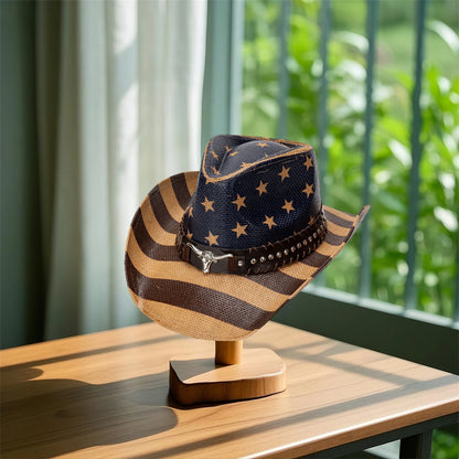 American Flag Cowboy Hat For Women Men Patriotic Western Cap