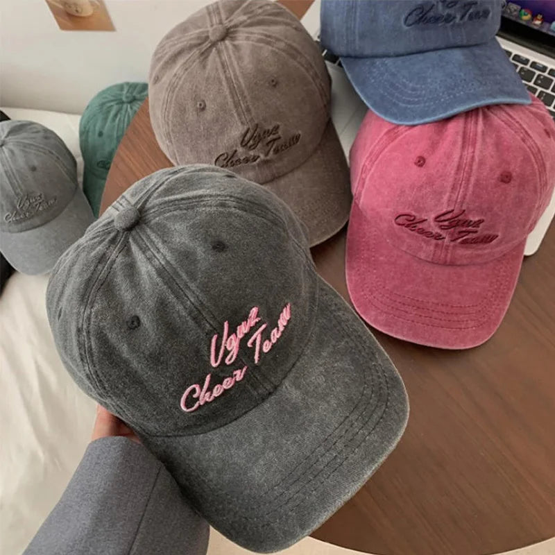 Vintage Washed Cotton Baseball Cap Women Letter Embroidery