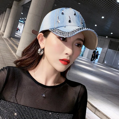 Denim Baseball Cap Women Rhinestone Droplets Cowboy Snapback